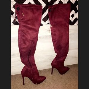 Maroon knee high boots